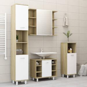 4 Piece Bathroom Furniture Set White and Sonoma Oak Chipboard