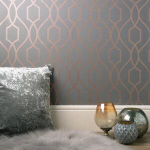 Apex Trellis Sidewall Copper Wallpaper Grey and Gold