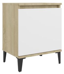 Bed Cabinet with Metal Legs Sonoma Oak and White 40x30x50 cm