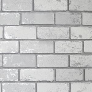 Arthouse Metallic Brick White Silver Wallpaper