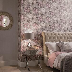 Painted Dahlia Heather Wallpaper Purple, Grey and White