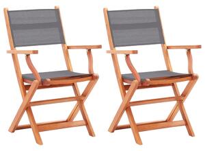 Folding Garden Chairs 2 pcs Grey Solid Eucalyptus Wood and Textilene