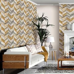 Chevron Weave Ochre Wallpaper Yellow/Grey/White