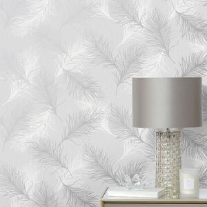 Feather Silver Wallpaper Grey