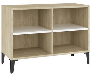 TV Cabinet with Metal Legs White and Sonoma Oak 69.5x30x50 cm