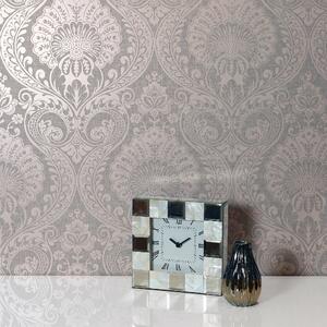 Luxe Dusky Rose Damask Wallpaper Pink and Grey