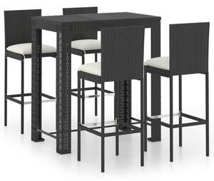 5 Piece Outdoor Bar Set with Cushions Poly Rattan Black
