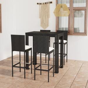 5 Piece Outdoor Bar Set with Cushions Poly Rattan Black