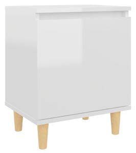 Bed Cabinet with Solid Wood Legs High Gloss White 40x30x50cm