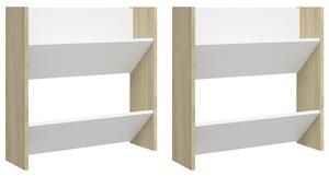Wall Shoe Cabinets 2 pcs White&Sonoma Oak 60x18x60 cm Engineered Wood