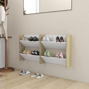 Wall Shoe Cabinets 2 pcs White&Sonoma Oak 60x18x60 cm Engineered Wood