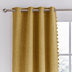 Tassel Old Gold Eyelet Curtains Yellow