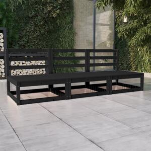 Garden 3-Seater Sofa Black Solid Pinewood