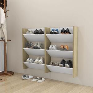Wall Shoe Cabinets 2 pcs White&Sonoma Oak 60x18x90cm Chipboard