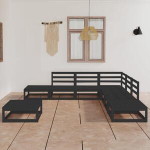 8 Piece Garden Lounge Set Black Solid Wood Pine