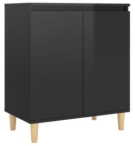 Sideboard&Solid Wood Legs High Gloss Black 60x35x70cm Engineered Wood