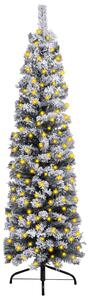Slim Christmas Tree with LEDs&Flocked Snow Green 120 cm PVC