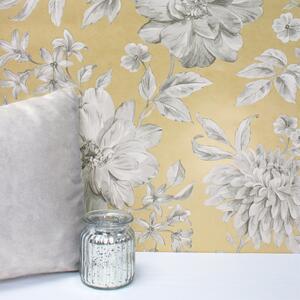 Lucia Yellow Floral Wallpaper Yellow, Grey and White
