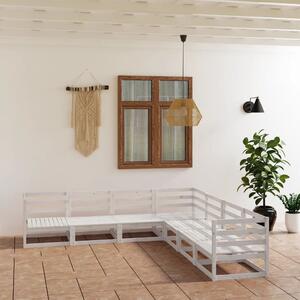 7 Piece Garden Lounge Set White Solid Pinewood