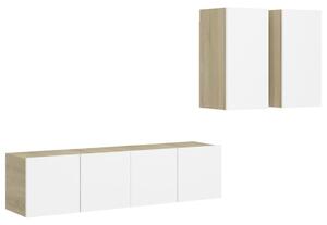 4 Piece TV Cabinet Set White and Sonoma Oak Chipboard