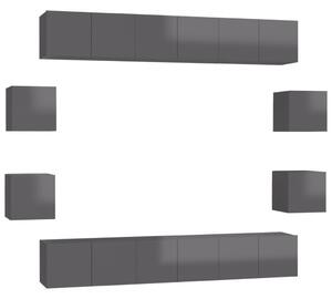 10 Piece TV Cabinet Set High Gloss Grey Chipboard