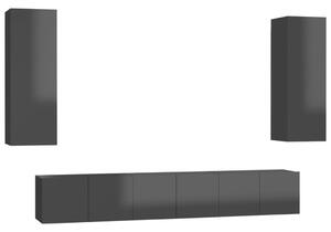 5 Piece TV Cabinet Set High Gloss Grey Chipboard