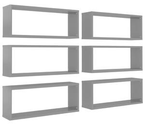 Wall Cube Shelf 6 pcs High Gloss Grey 60x15x23 cm Engineered Wood