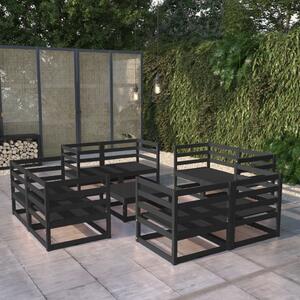 9 Piece Garden Lounge Set Black Solid Pinewood