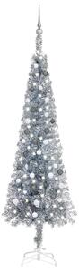 Slim Christmas Tree with LEDs&Ball Set Silver 240 cm