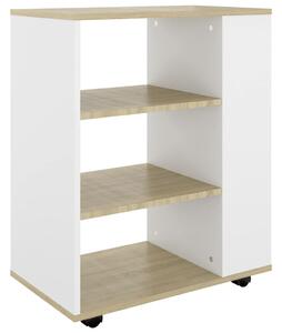 Rolling Cabinet White&Sonoma Oak 60x35x75 cm Engineered Wood