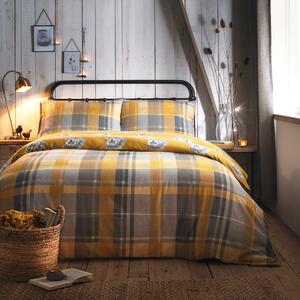 Colville Yellow Checked 100% Brushed Cotton Duvet Cover and Pillowcase Set Yellow/Grey