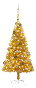 Artificial Christmas Tree with LEDs&Ball Set Gold 150 cm PET