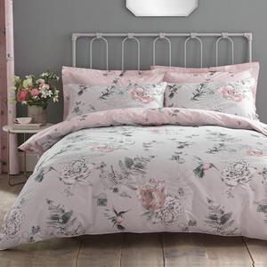 Heavenly Hummingbird Grey & Blush Duvet Cover and Pillowcase Set Grey and Pink