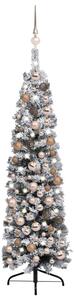 Slim Christmas Tree with LEDs&Ball Set&Flocked Snow Green 120cm