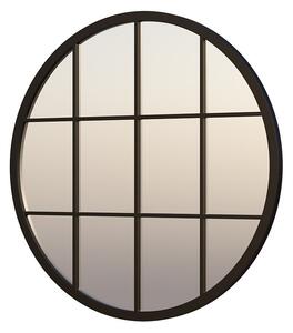 Black Metal Round Window Pane Mirror - 65cm