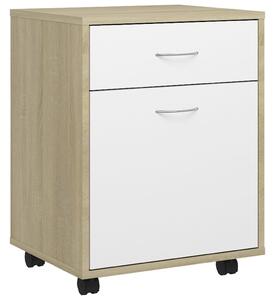 Rolling Cabinet White&Sonoma Oak 45x38x54 cm Engineered Wood