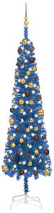 Slim Christmas Tree with LEDs&Ball Set Blue 210 cm