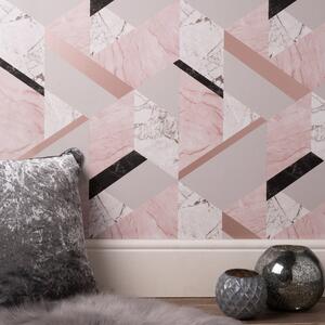 Marblesque Geo Pink Wallpaper Pink, Black and White