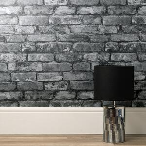Rustic Silver Brick Wallpaper Silver