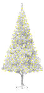 Artificial Christmas Tree with LEDs&Stand Silver 210 cm PET