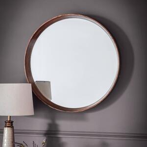 Sutton Round Walnut Wall Mirror, 100cm Brown