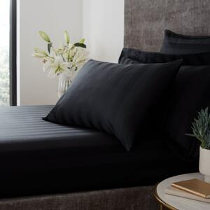 Hotel Cotton 230 Thread Count Stripe Fitted Sheet Black