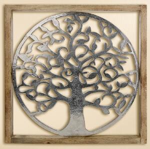 Colindale Large Wooden Trees life Wall Art In Natural And Silver