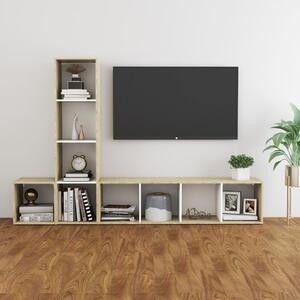 3 Piece TV Cabinet Set White and Sonoma Oak Engineered Wood