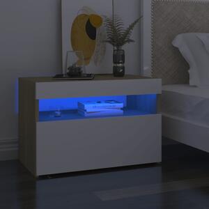 Bedside Cabinet & LED Lights 2 pcs White and Sonoma Oak 60x35x40 cm