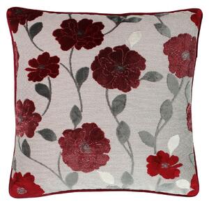 Cut Velvet Poppy Cushion - 45x45cm - Red