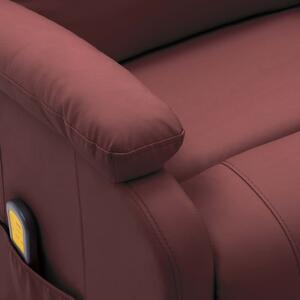 Wing Back Massage Recliner Wine Red Faux Leather