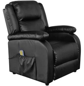 Wing Back Massage Chair Black Faux Leather