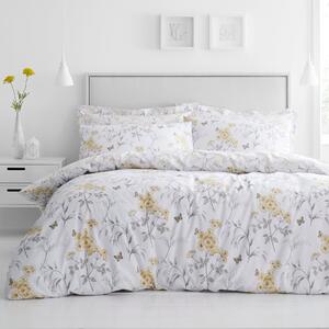 Maria Ochre Reversible Floral Duvet Cover and Pillowcase Set White
