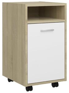 Side Cabinet with Wheels White&Sonoma Oak 33x38x60 cm Engineered Wood